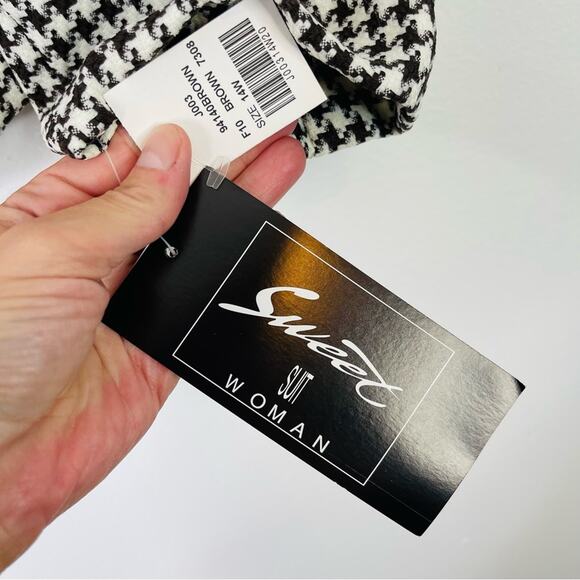 NEW Vintage brown cream houndstooth check button preppy office blazer 14W - Picture 7 of 8